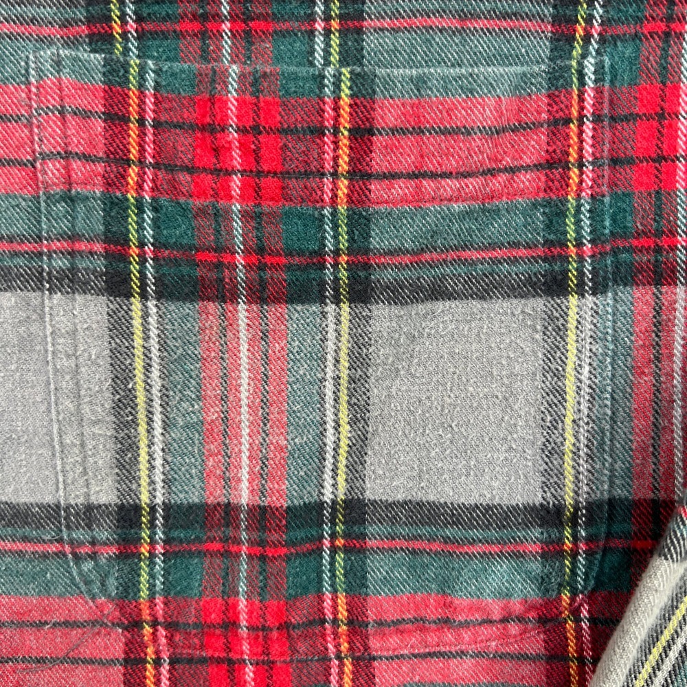 VTG 90s‎ Lands End Plaid Flannel Shirt Men Large Tall Gray Red Cotton Hong Kong - Picture 3 of 9